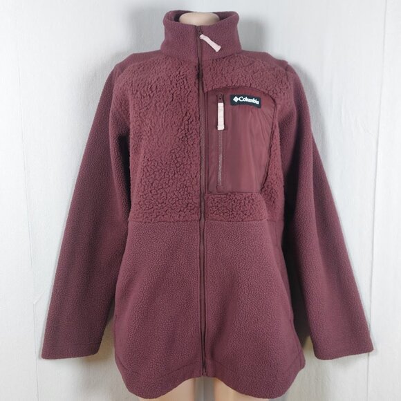 Columbia Women's Brown Lodge Sherpa Thermal Full Zip Fleece Jacket Size L - Picture 2 of 15